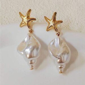 Gold Starfish Drop Earrings A1275